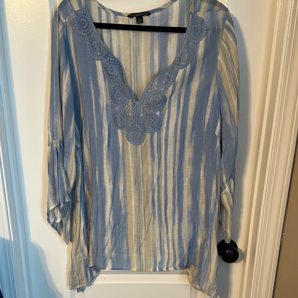 Zac & Rachel Blue Asymmetrical 3/4 Sleeve Tunic
